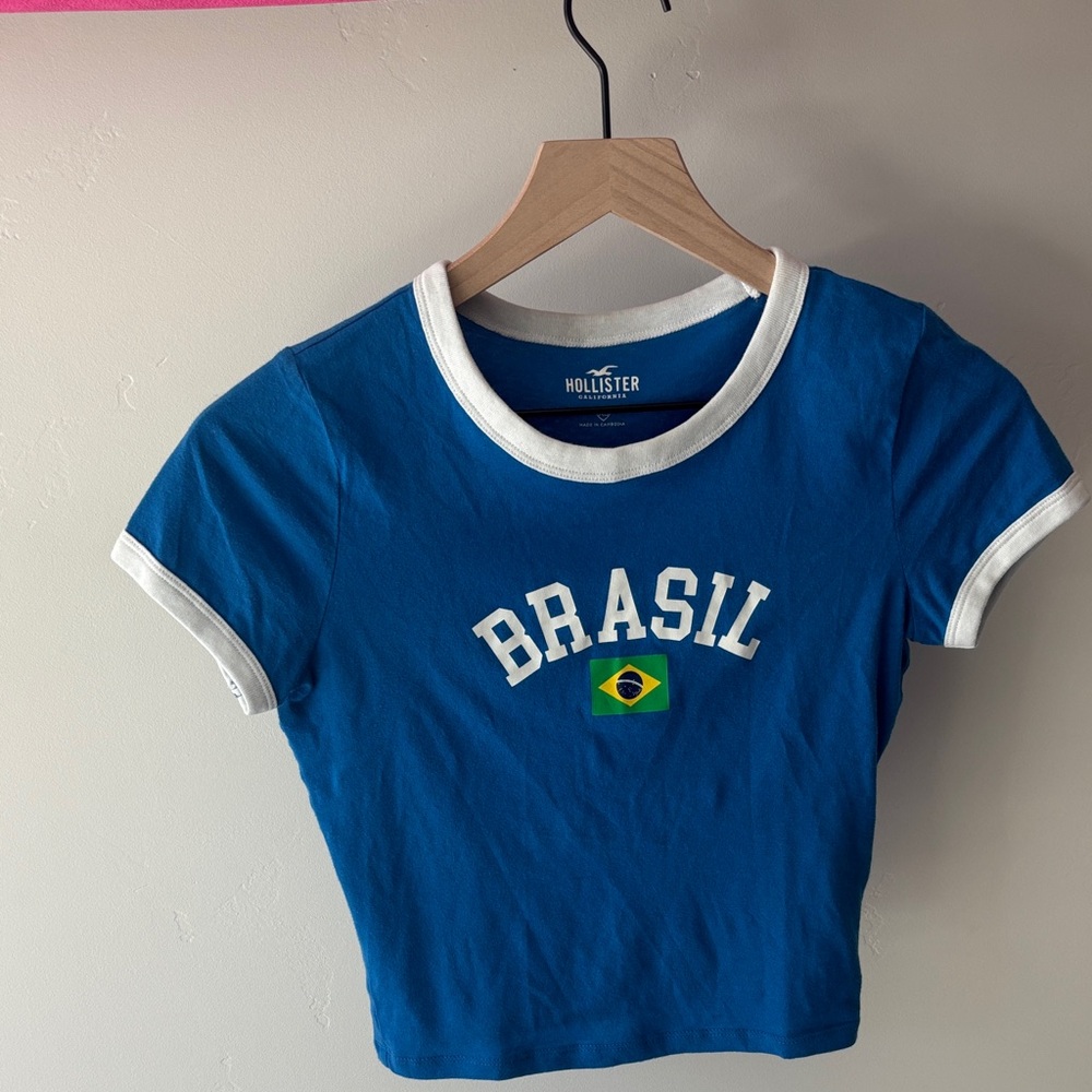 Hollister Blue Brasil Tee with White Trim